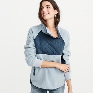 Abercrombie Turquoise Blue Asymmetrical Snap-up Quilted Fleece Pullover